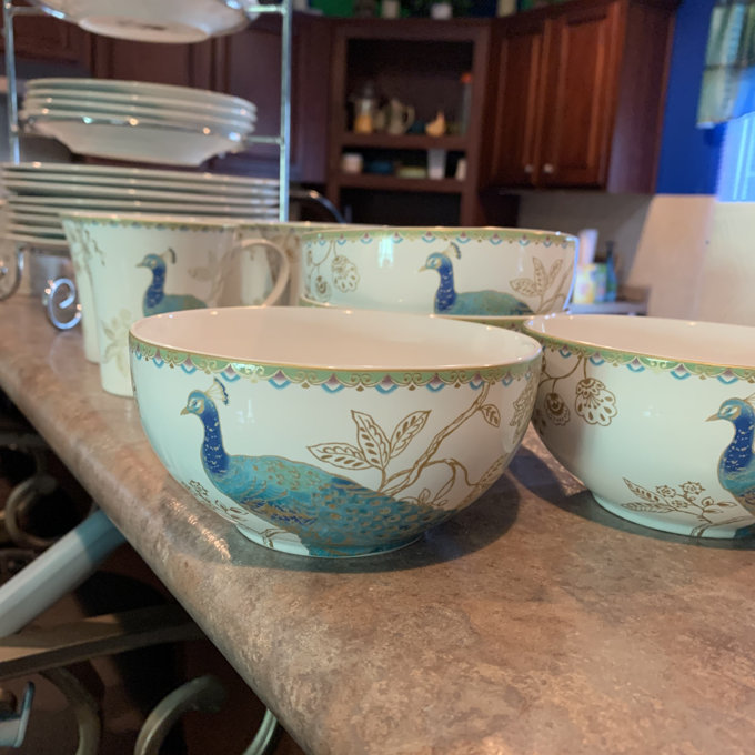 222 Fifth Peacock Garden 16-Piece Blue Porcelain Dinnerware Set